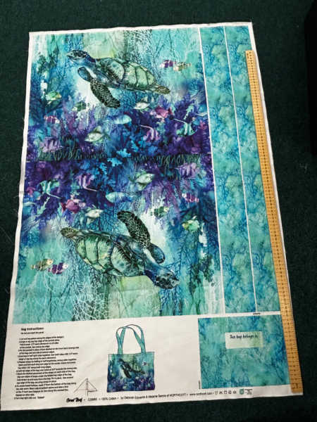 Coral Reef by Northcott UK cotton canvas bag panel with sea turtles, straps and printed tote bag pieces
