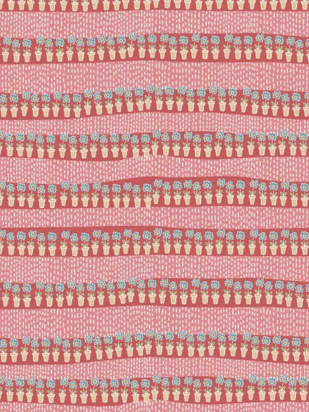 Out & About pink garden rows quilting fabric by Natalie Bird for The Birdhouse UK, with striped rows of small flower pots.