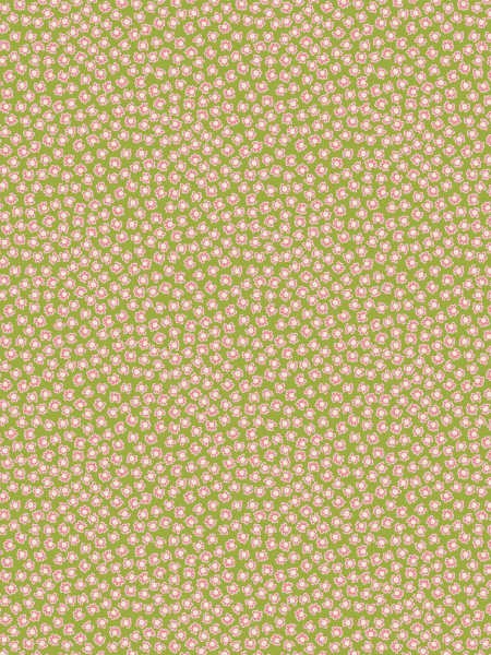 Out & About green daisy quilting fabric by Natalie Bird for The Birdhouse UK, with tiny pink flowers on a green background.