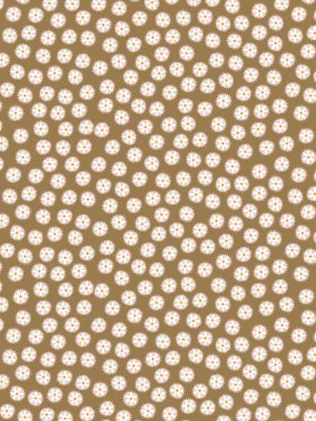 Out & About brown daisy quilting fabric by Natalie Bird for The Birdhouse UK, with white daisy-style flowers on a warm brown background.