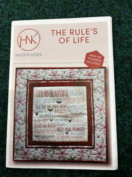 The Rules of Life stitchery cushion pattern by Hugs ’n Kisses UK with iron-on transfer included