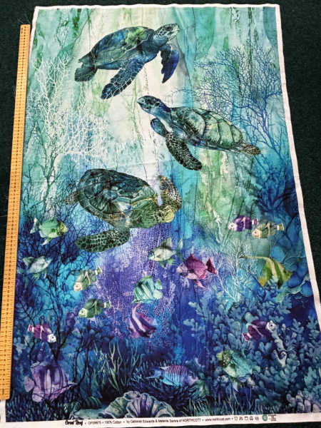 Coral Reef by Northcott UK quilting panel with sea turtles, tropical fish and underwater coral reef design
