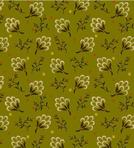 Flower Pot Print olive floral quilting fabric by Kim Diehl for Henry Glass UK