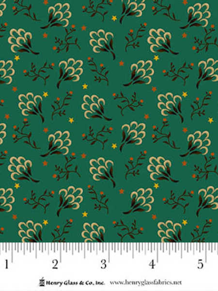 Flower Pot Print teal floral quilting fabric by Kim Diehl for Henry Glass UK