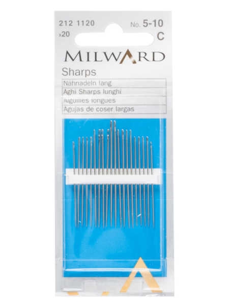 Milward UK Sharps hand sewing needles size 5-10 pack of 20 for general sewing and needlework