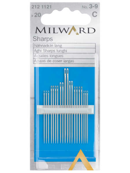 Milward UK Sharps hand sewing needles size 3-9 pack of 20 for general sewing and needlework