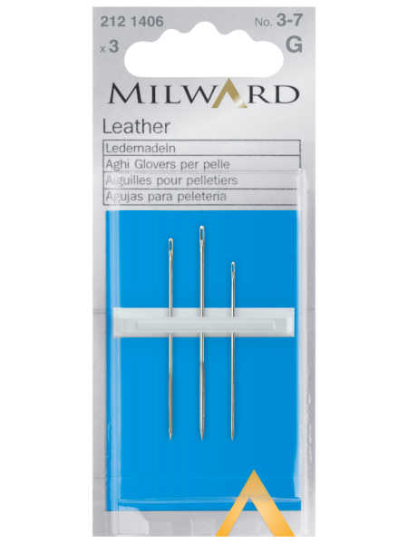 Milward leather hand sewing needles size 3-7 pack of 3 for leather suede vinyl and repairs