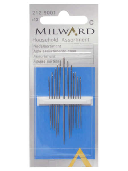 Milward household assorted hand sewing needles pack of 12 for general sewing and repairs