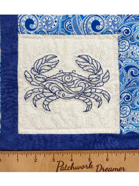 Bluework crab embroidery block from the Summer by the Shore collection