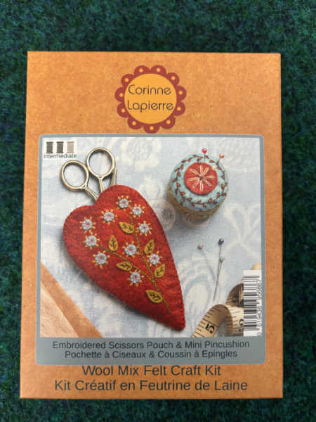 Corinne Lapierre embroidered scissors pouch and mini pincushion wool-mix felt craft kit
