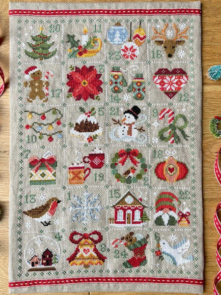 Love Poppet UK Feeling Festive advent cross stitch sampler with 24 Christmas motifs