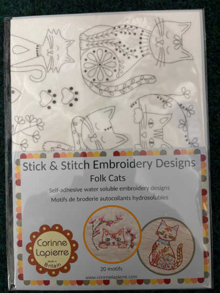 Corinne Lapierre Folk Cats Stick and Stitch Embroidery Designs pack with 20 water-soluble motifs