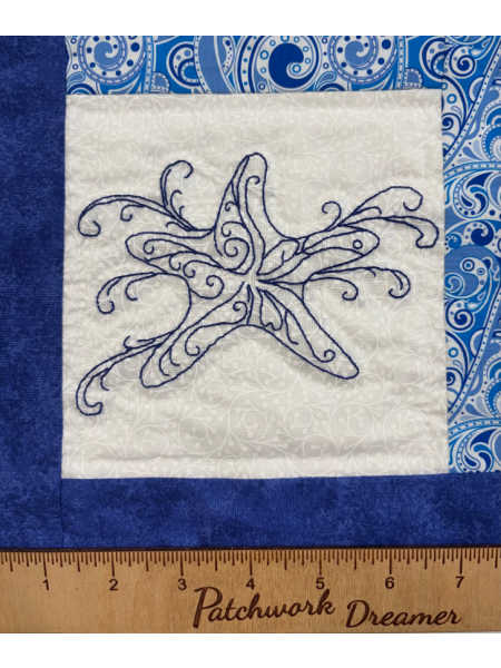 Bluework starfish embroidery block from the Summer by the Shore collection