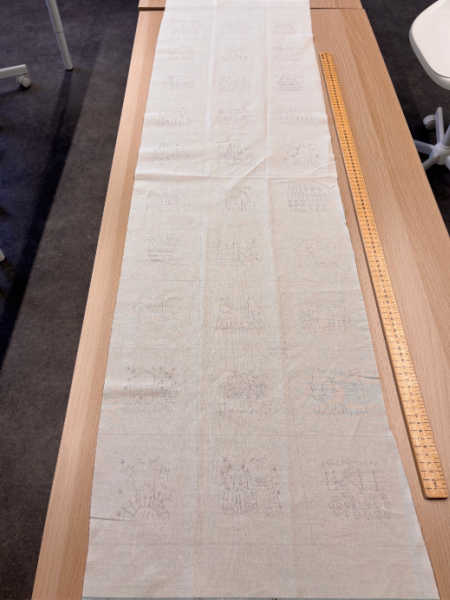 Full Appleby Farm embroidery panel by Hatched and Patched on cream linen cotton fabric, available from Patchwork Dreamer UK.