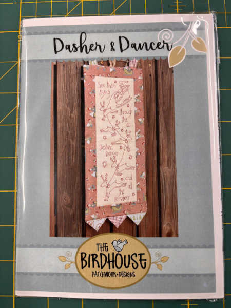 Dasher & Dancer pattern by The Birdhouse, showing a redwork Christmas wall hanging with Santa and reindeer, from Patchwork Dreamer, UK.