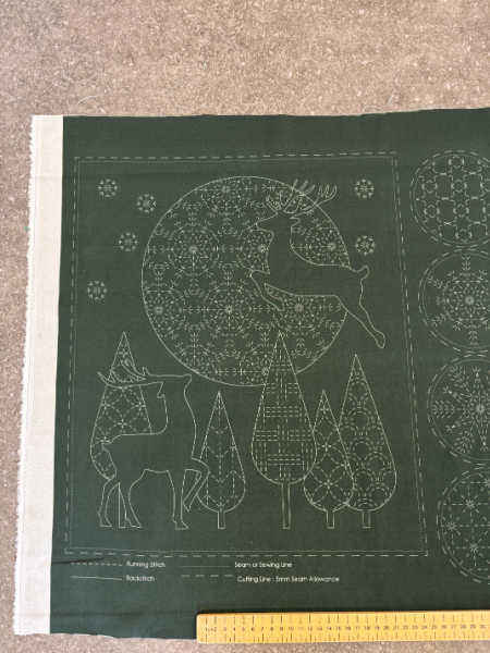 Dark Green Christmas Sashiko Panel - Image 2