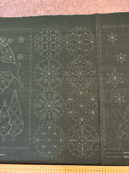 Dark Green Christmas Sashiko Panel - Image 4